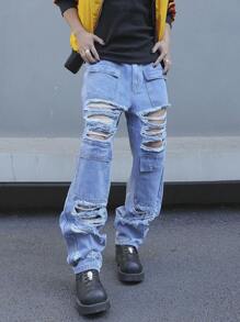 Manfinity EMRG Men'S Straight Leg Jeans With Distressed Details