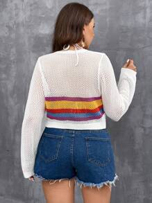 SHEIN LUNE Cárdigan De Talla Grande Para Mujer Con Rayas, Abertura Dividida En El Dobladillo - Multicolor - Ver 2