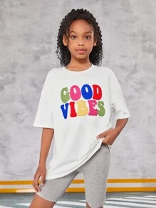 Tween meisje Vrijetijd los brei Korte mouwen Ronde hals Tops Voor Dagelijkse slijtage