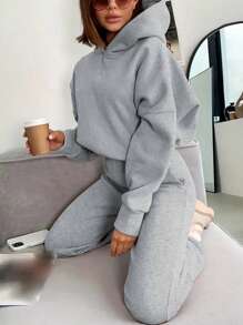 INAWLY 女式落肩連帽運動衫和運動褲兩件套 - 淺灰色 - 查看 5