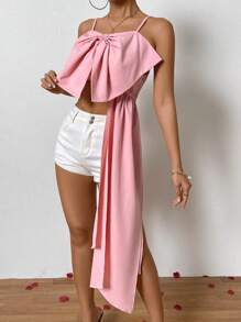 Chiquease 誇張的蝴蝶結裝飾短款背心上衣 - 粉色 - 查看 5