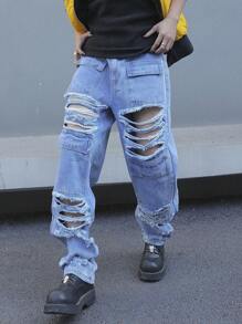 Manfinity EMRG Men'S Straight Leg Jeans With Distressed Details