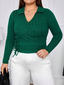 SHEIN Essnce Talla grande Camiseta unicolor cruzado con nudo lateral