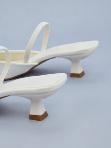 婚礼派对优雅时尚休闲简约白色尖头踝带高跟鞋，优雅，猫跟，穆勒鞋，夏季穿搭 - 白色 - 查看 3