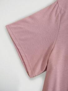 SHEIN EZwear Plus Size Women's Short Sleeve T-Shirt With Letter And Bear Print - Coral Pink - View 5