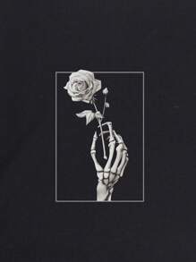 INAWLY Damen T-Shirt mit Schädel-, Hand- und Blumendruck, bedruckte Grafik-Damen-Tops