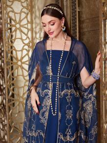 Al Najma 刺繡披肩袖夾克和camidress套裝