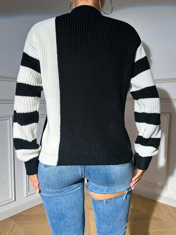 Vertical Stripe V-Neck Sweater