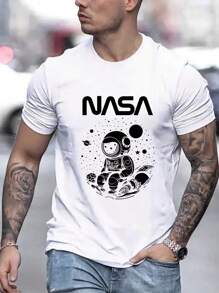 Manfinity Homme 男式太空人字母印花 T 卹