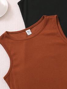 SHEIN Leap Crew 青少女編織單色條紋細肩帶裙子3入套裝 - 彩色 - 查看 5