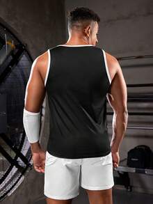 Manfinity Sport Corelite Men's Sleeveless Sports Tank Top With Letter Print Workout Tops - Black - View 2