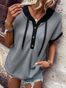 SHEIN LUNE Khối màu Dây rút Hoodie Áo thun - Nhiều màu - Xem 3