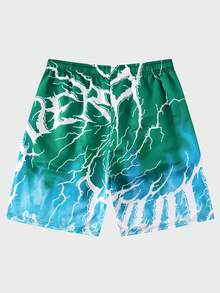 ROMWE MEN Street Life 男士漸變雷電印花編織短褲,適合春夏日常穿搭 - 彩色 - 查看 2