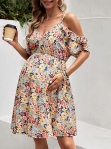 SHEIN 孕妇花卉印花露肩连衣裙 - 彩色 - 查看 5
