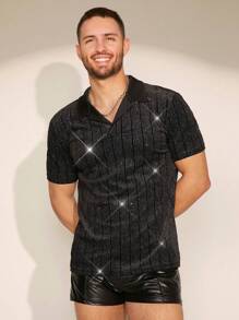 FeverCity Men's Diamond Studded Polo Shirt - Black - View 1