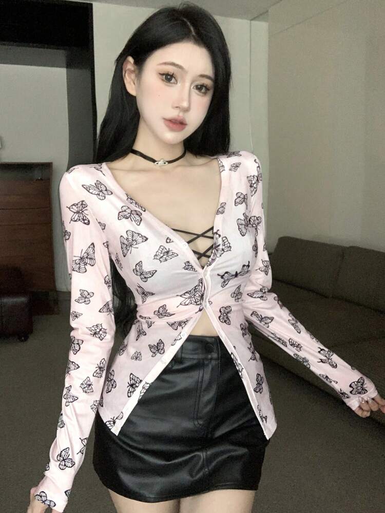 Butterfly Printed Long Sleeve T-Shirt