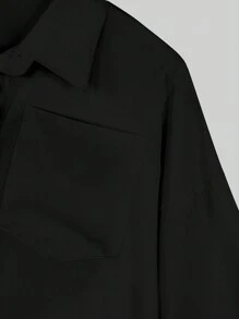 Women's Solid Color Long Sleeve Single-Breasted Casual Loose High-Low Hem Shirt Dress