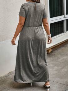 SHEIN LUNE 大尺碼圓領短袖裙 - 灰色 - 查看 2