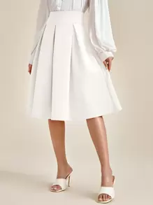 SHEIN Privé 高腰百褶裙 - 白色 - 查看 4