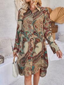 EMERY ROSE Women's Vacation Casual Paisley Print Shirt Dress - Multicolor - View 4
