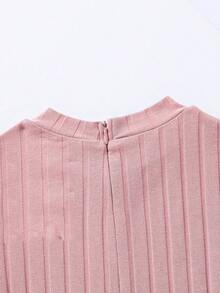 SHEIN Tween女孩針織純色連身褲，小立領和設計 - 藕粉色 - 查看 3