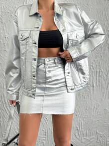 EURMUSE Women Grey Coated Jacket - Grey - View 4