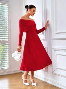 SHEIN Privé 優雅女士紅色露肩洋裝,為新年慶祝活動量身打造 - 紅色 - 查看 5