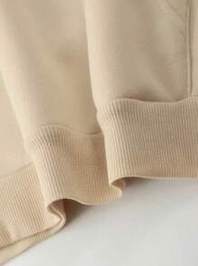 Men's Letter Print Drawstring Hooded Fleece Sweatshirt - Khaki - View 4