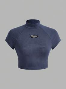 SHEIN ICON 3pcs Solid Letter Logo Jacquard Short Sleeve Cropped T-Shirt - Multicolor - View 11