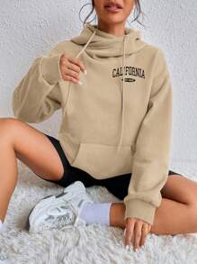 SHEIN Unity Women's Letter Printed Hoodie Sweatshirt - Apricot - View 1