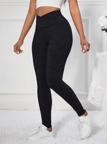 X形十字黑色迷彩高腰v型緊身褲 - 黑色 - 查看 1