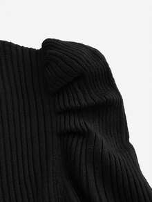 BizChic 女款純色立領腰袖毛衣連身裙 - 黑色 - 查看 7