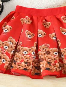 Baby Girl Lovely Red Skirt With Bear Print For Spring/Summer - Red - View 5