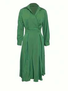 Women'S Waist-Defining Shirt Dress - Green - View 3