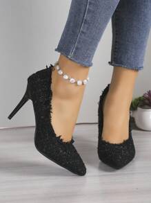 黑色編織高跟鞋,2023秋/冬新品,不尋常的尖頭優雅細高跟女鞋 - 黑色 - 查看 3