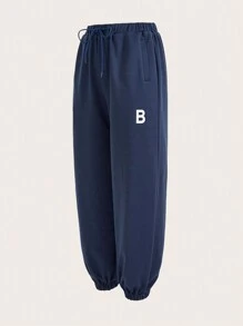 SHEIN Sports Damski Litera Nadrukowany Długi Rękaw Kurtka baseballowa I Joggersy Sport Garnitur - Granatowy - Zobacz 8