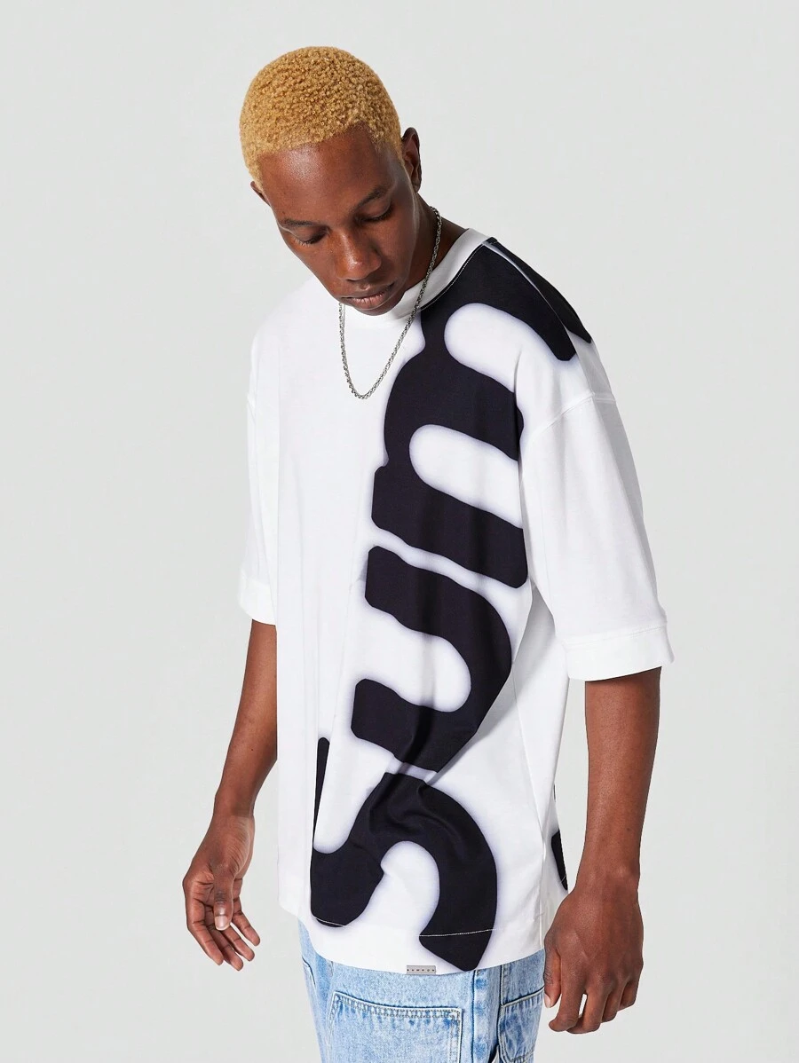 SUMWON Oversized Fit Tee With Front And Back Graphic Print - White - View 1