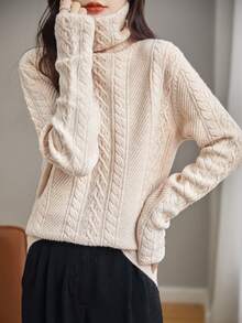 LINY XIN 高領柔軟保暖長袖時尚羊毛衫 - 杏色 - 查看 4