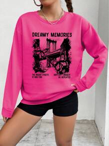 SHEIN EZwear 橋樑字母印花連帽衫 - 玫紅色 - 查看 4