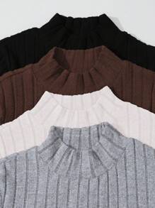 SHEIN Unity 4 cái/bộ Tay áo dài Đứng cổ áo Áo thun - Nhiều màu - Xem 5