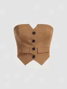 SHEIN MOD Plus Size Solid Color Front Buckle Tube Top - Brown - View 1