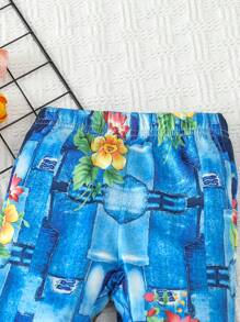 Baby Girl Floral Print Flared Pants - Blue - View 3