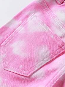 小女孩的心形和雲形印花喇叭牛仔褲,無彈力 - 粉色 - 查看 4