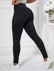 X形十字黑色迷彩高腰v型緊身褲 - 黑色 - 查看 2