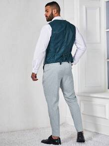 Manfinity Mode 男士加大碼棋格背心和褲子套裝 - 綠色 - 查看 2