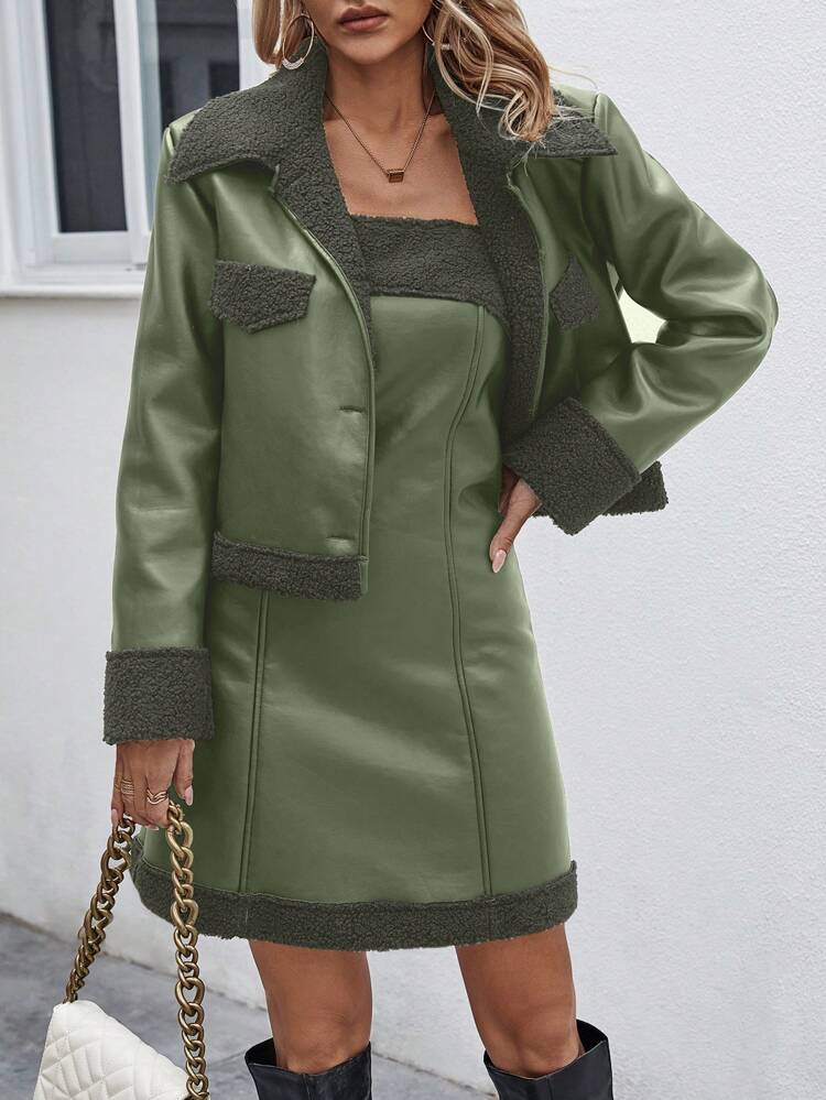 Women's Fur & Leather Integrated Two Piece Suit