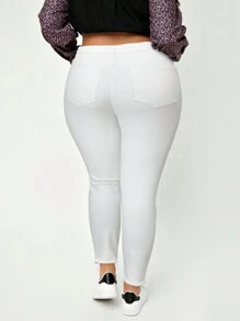 SHEIN SXY 大碼純色修身牛仔褲 - 白色 - 查看 2