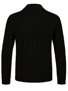 Men's Textured Knit Button-Up Cardigan Sweater, Thick Long Sleeve Fisherman Casual Sweater For Winter - màu đen - Xem 4