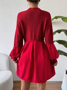 SHEIN Clasi Women's Long Sweater With Notched Collar And Drawstring Waist Knit Pullover Fall Winter - Red - View 2