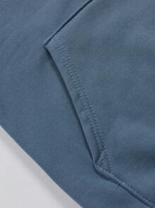 Women's Solid Color Loose Hoodie, Long Sleeve Drawstring Pocket Shark Print Casual Streetwear, Autumn Spring - Blue - View 4